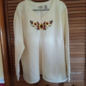 Classic Elements Cream Sweatshirt Top with Floral Embroidery